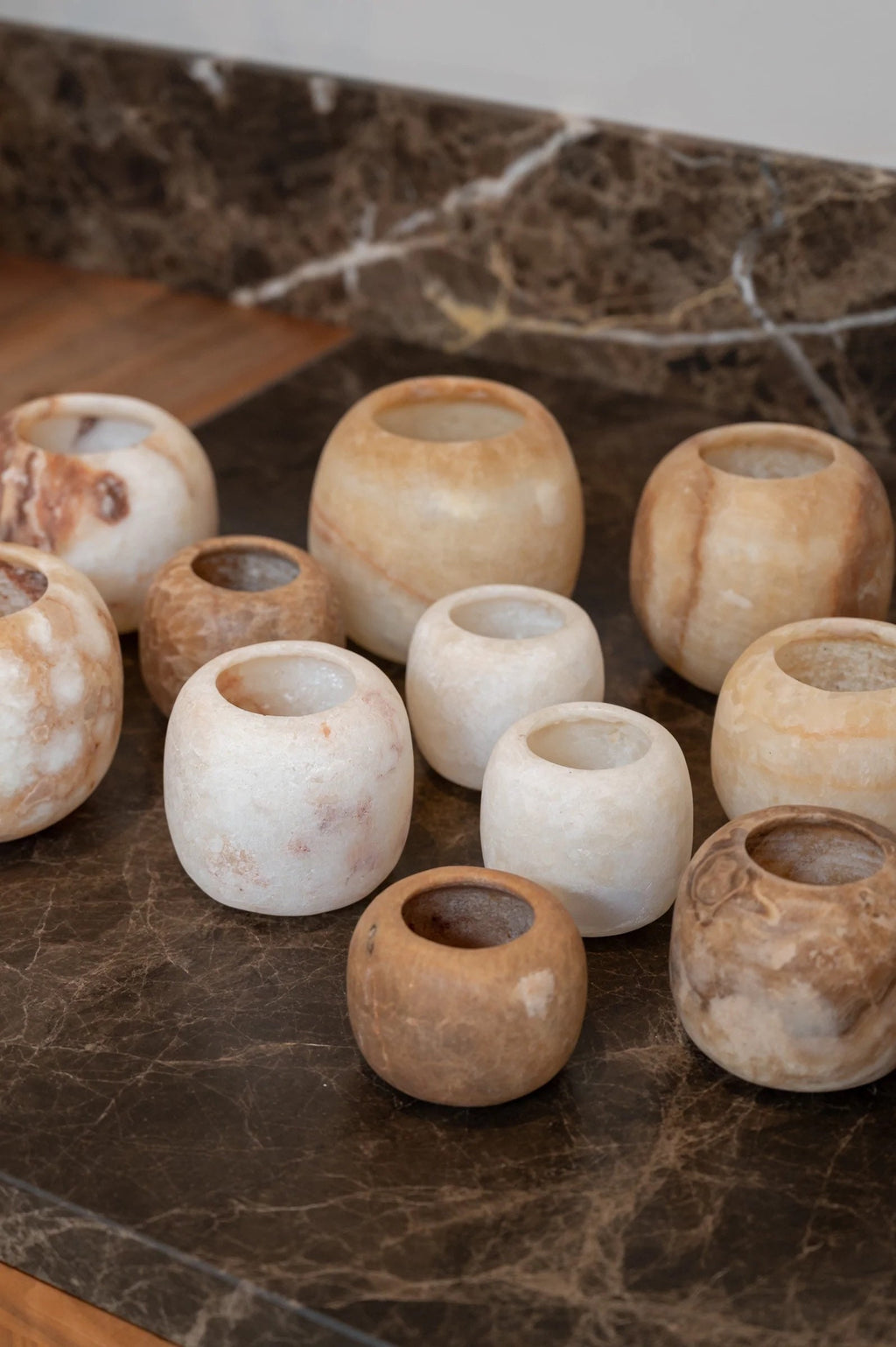 ALABASTER Natural Stone CANDLE HOLDER Brown Alabaster Candle Holder.Tea Light Candle Holder. Egyptian Arabic Alabaster Amber