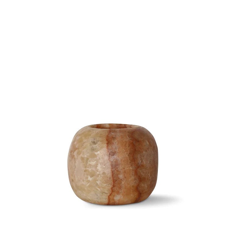 ALABASTER Natural Stone CANDLE HOLDER Brown Alabaster Candle Holder.Tea Light Candle Holder. Egyptian Arabic Alabaster Amber