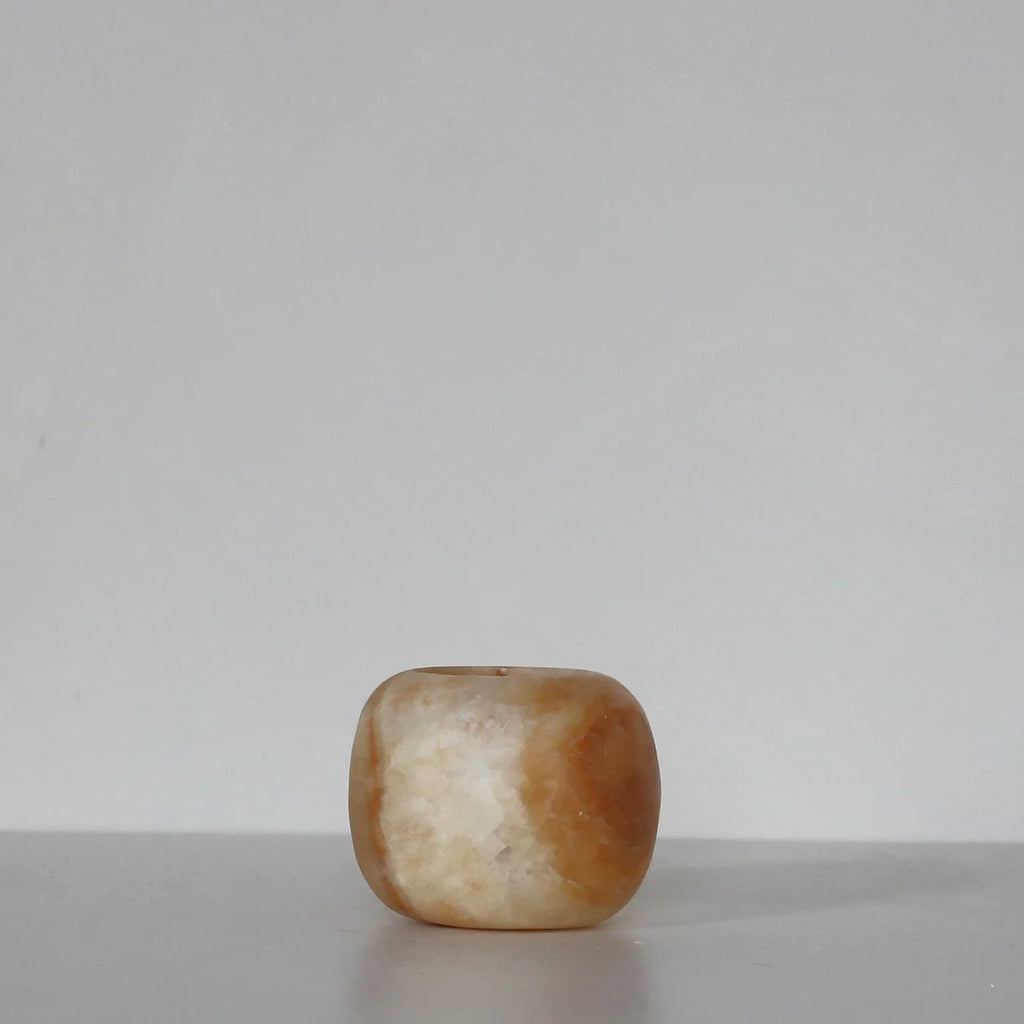 ALABASTER Natural Stone CANDLE HOLDER Brown Alabaster Candle Holder.Tea Light Candle Holder. Egyptian Arabic Alabaster Amber