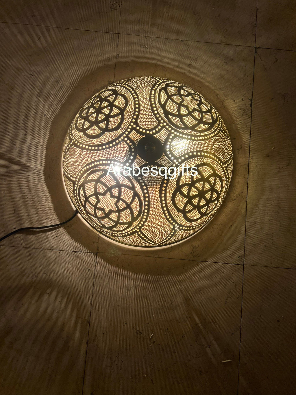 Handcrafted Moroccan Ceiling Lights, Flush Mount , Wall Lights, Aged Bronze , 16.1” 2 light bulbs