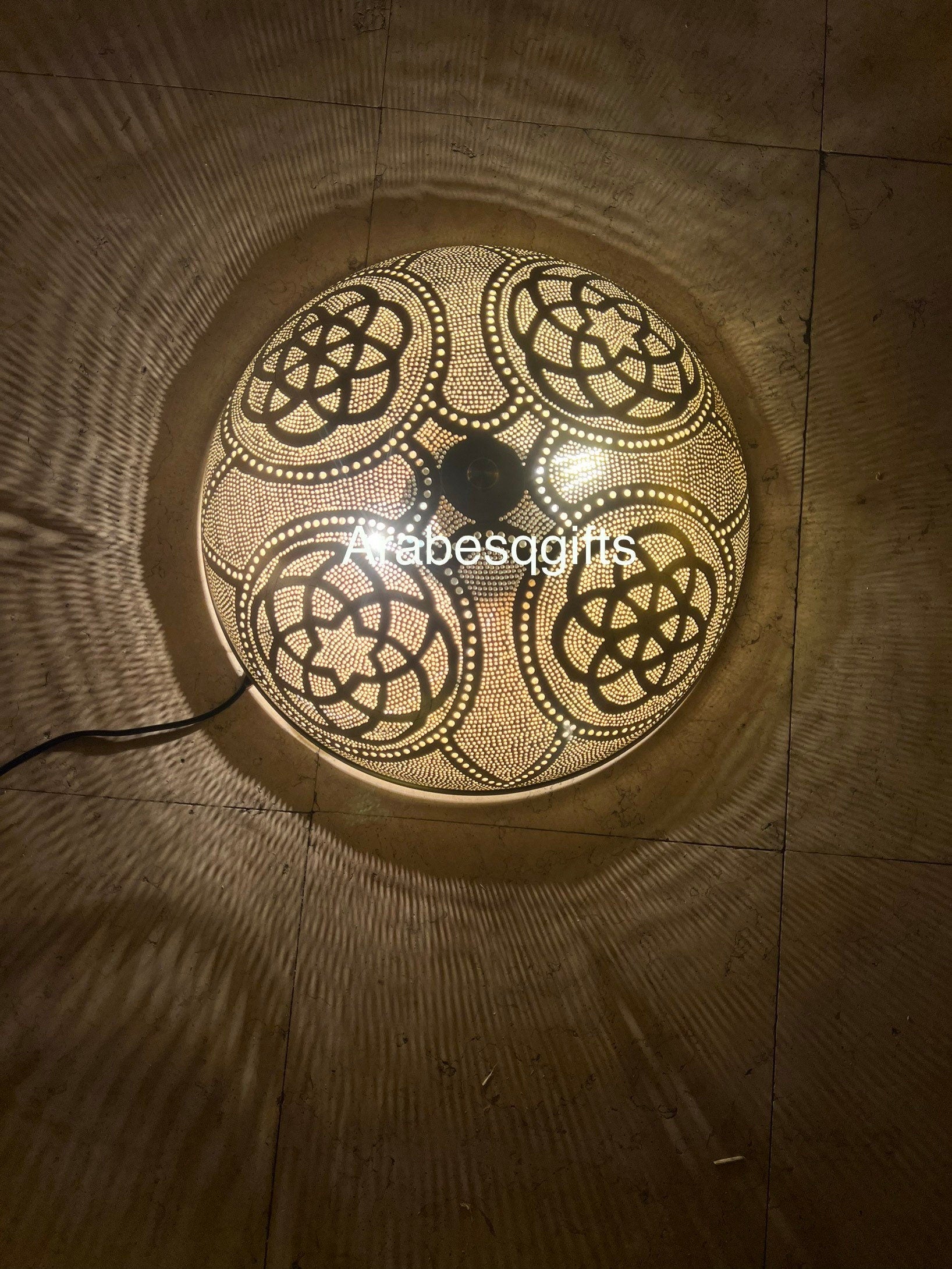Handcrafted Moroccan Ceiling Lights, Flush Mount , Wall Lights, Aged Bronze , 16.1” 2 light bulbs