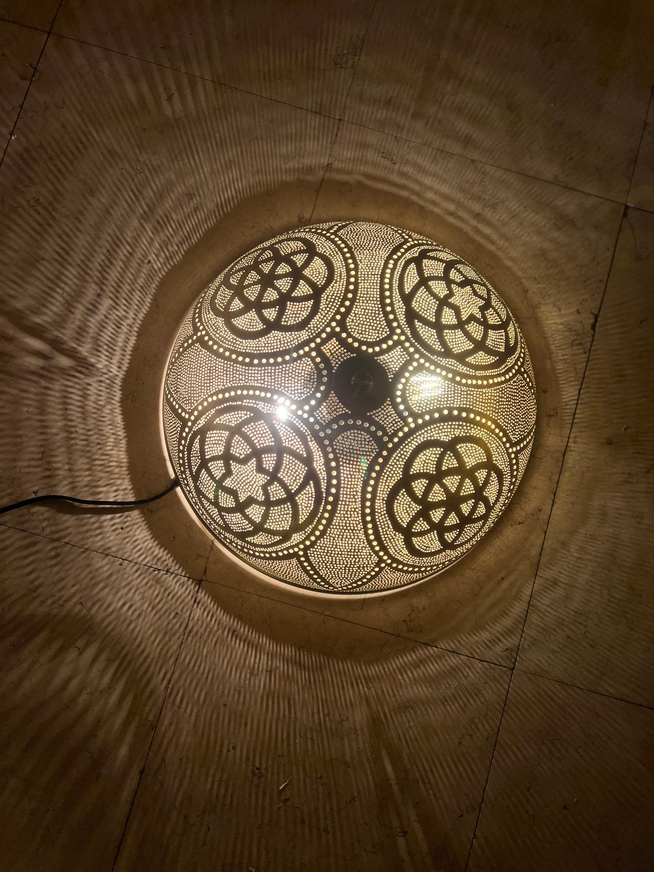 Handcrafted Moroccan Ceiling Lights, Flush Mount , Wall Lights, Aged Bronze , 16.1” 2 light bulbs