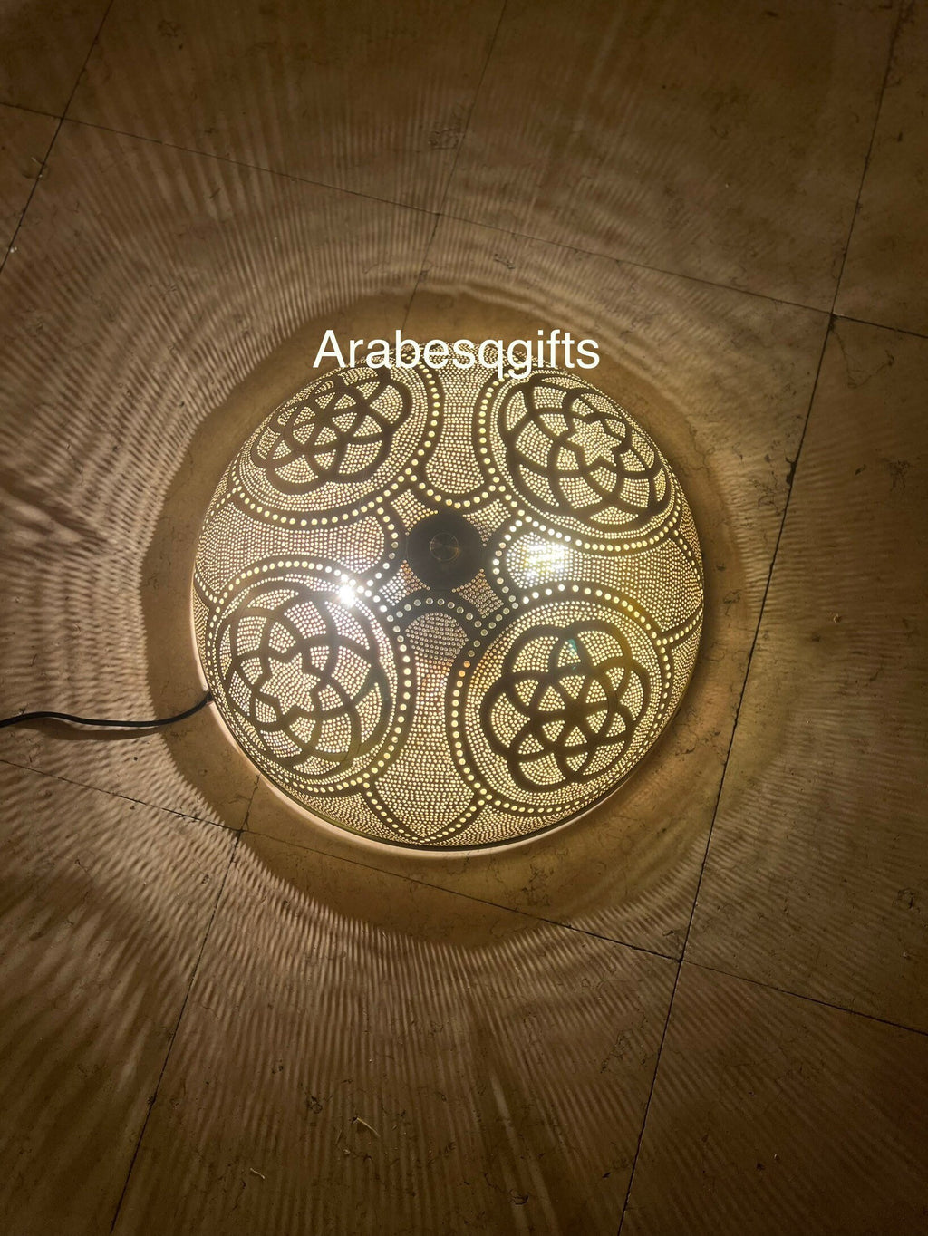 Handcrafted Moroccan Ceiling Lights, Flush Mount , Wall Lights, Aged Bronze , 16.1” 2 light bulbs