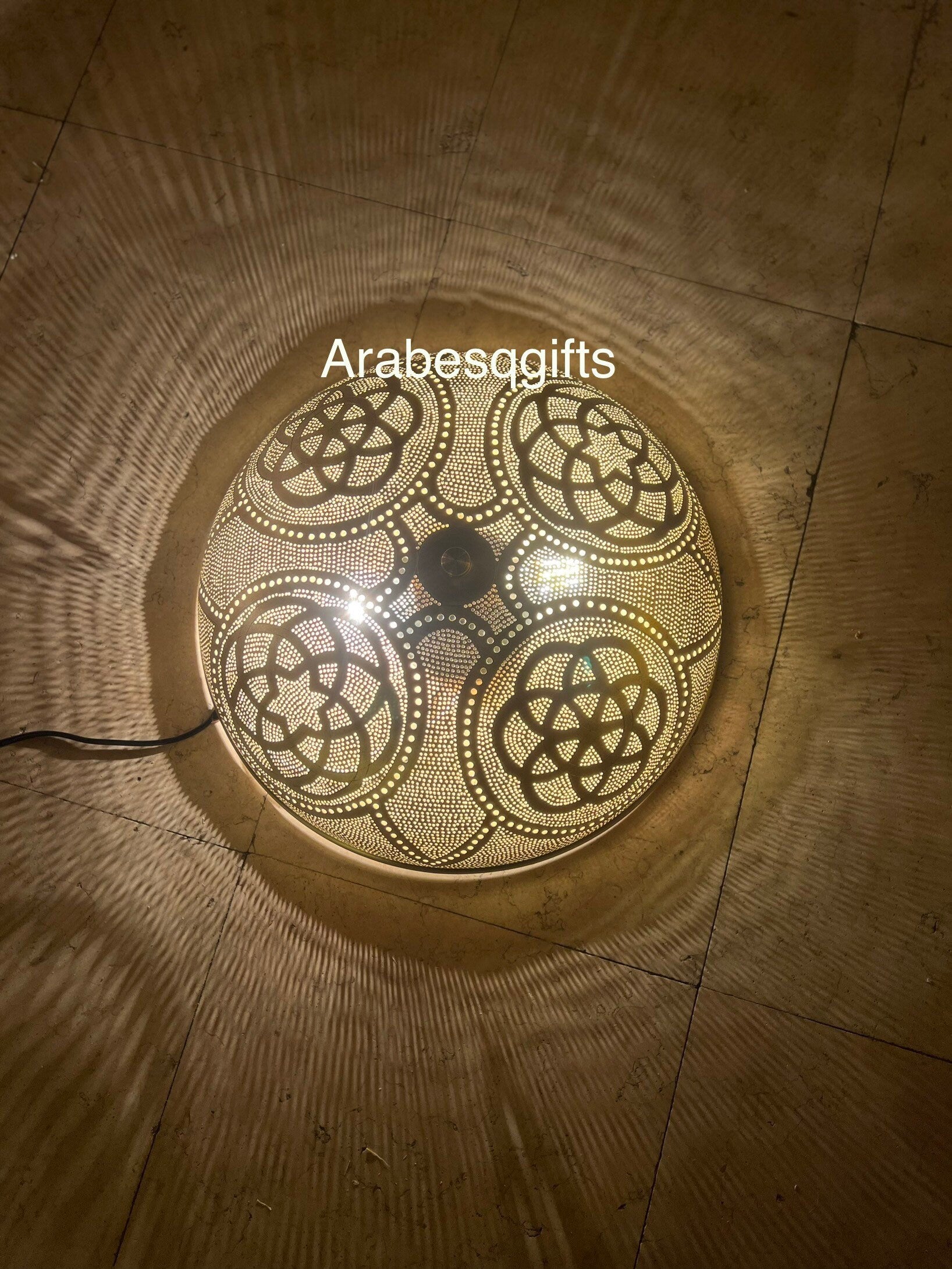 Handcrafted Moroccan Ceiling Lights, Flush Mount , Wall Lights, Aged Bronze , 16.1” 2 light bulbs