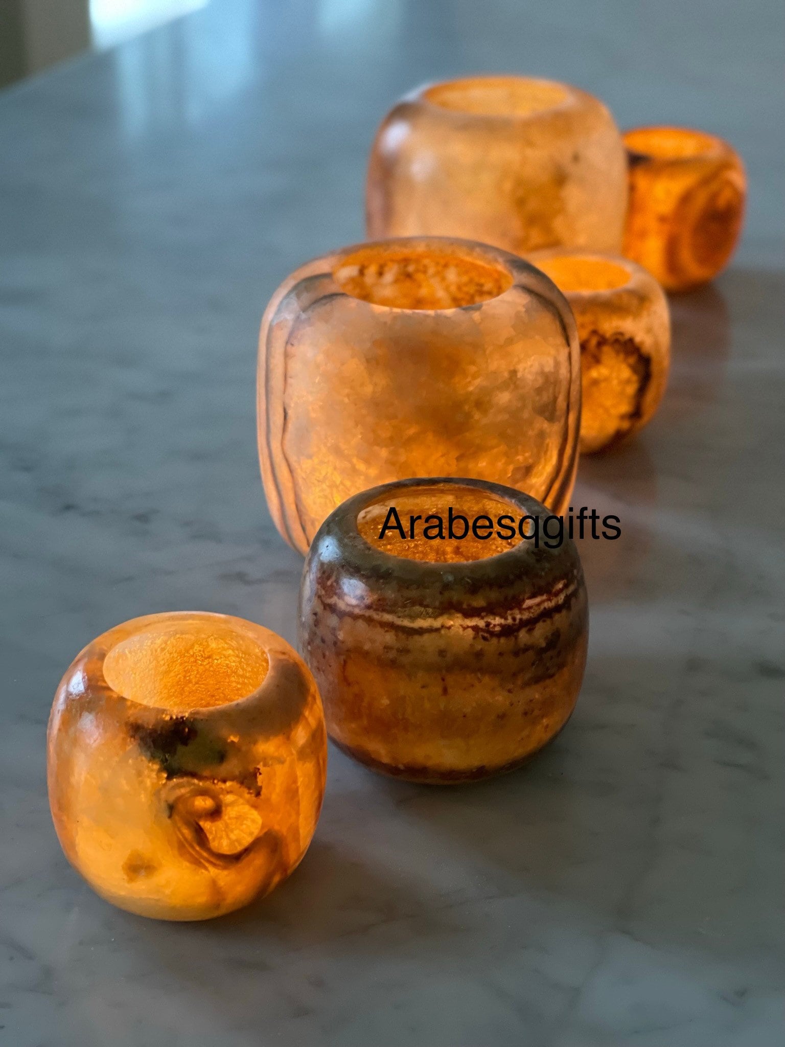 ALABASTER Natural Stone CANDLE HOLDER Brown Alabaster Candle Holder.Tea Light Candle Holder. Egyptian Arabic Alabaster Amber