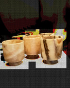 Egyptian White Brown Alabaster Stone Tea Light Candle Holder Alabaster Candle Holder Natural Stone One piece of Stone