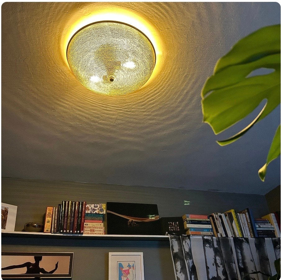 Handcrafted Moroccan Ceiling Lights, Flush Mount Gold Color Semi Flush Mount, Copper Light Sun Rise