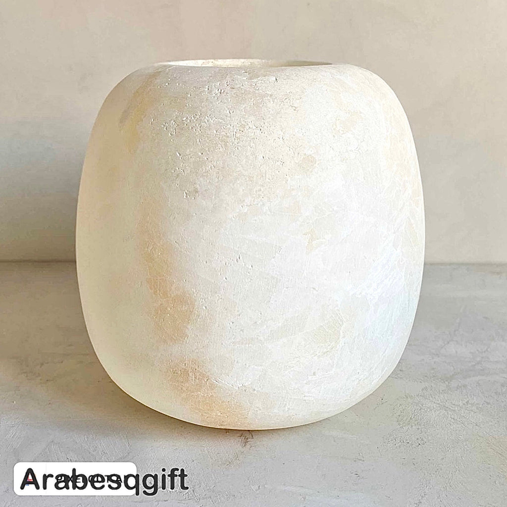 XLarge 20cm Egyptian White Alabaster, ALABASTER Handcrafted CANDLE HOLDER . Tea Light Candle Holder.Natural white stone.Ball