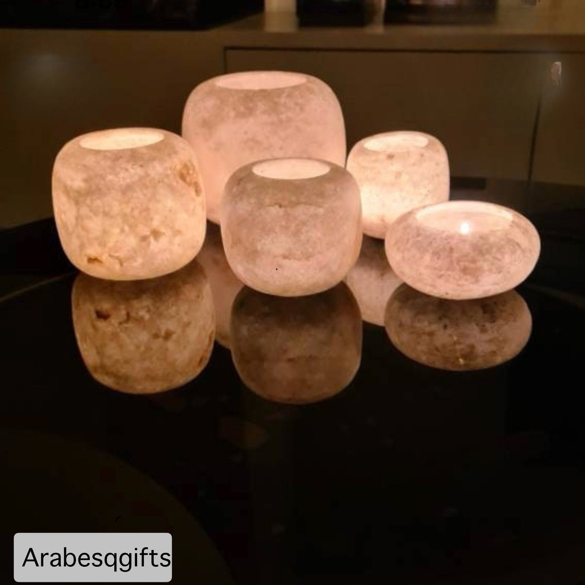 Set Of 3 White ALABASTER CANDLE HOLDER White Alabaster Candle Holder. Tea Light Candle Holder. Alabaster Natural Stone