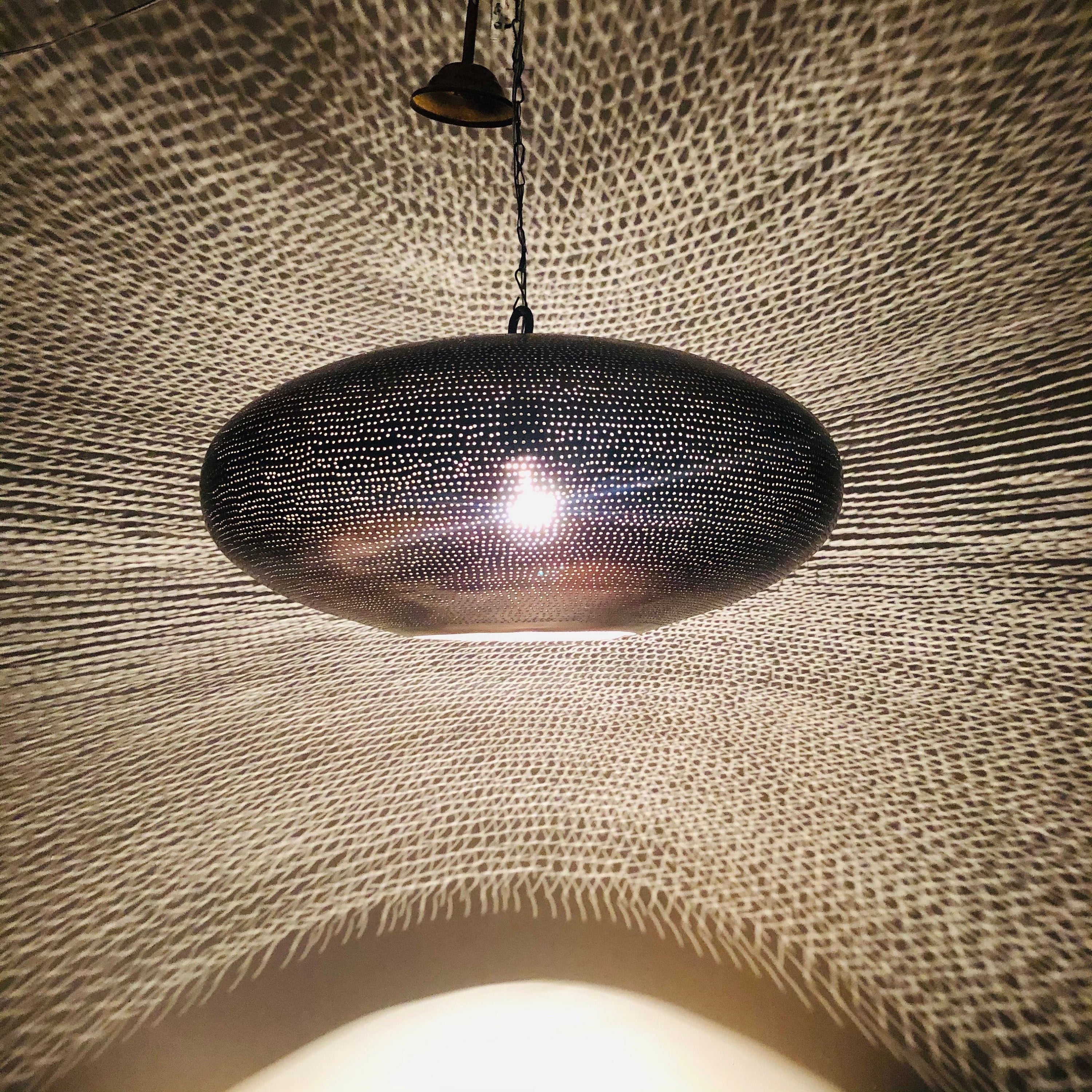 Handcrafted Moroccan Ceiling Lights Pendant Lamp Fixture Hanging lamp Aged Bronze Color Plated Oval Shape 22 inches