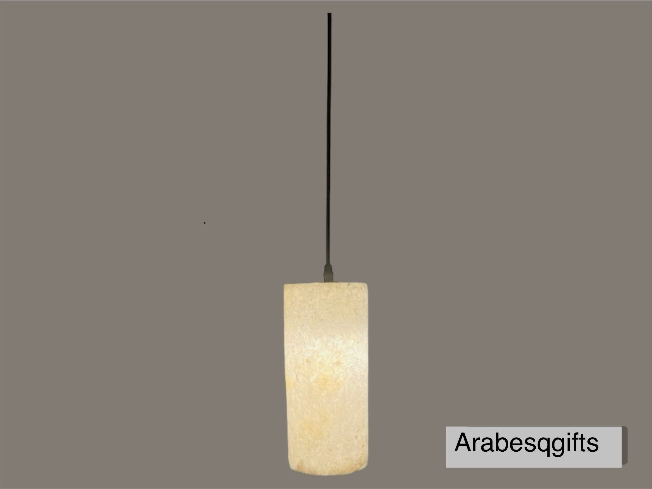 Cylinder9.8” White Alabaster Pendant Lamp, Hanging Lamp, Ceiling Light, Natural Stone