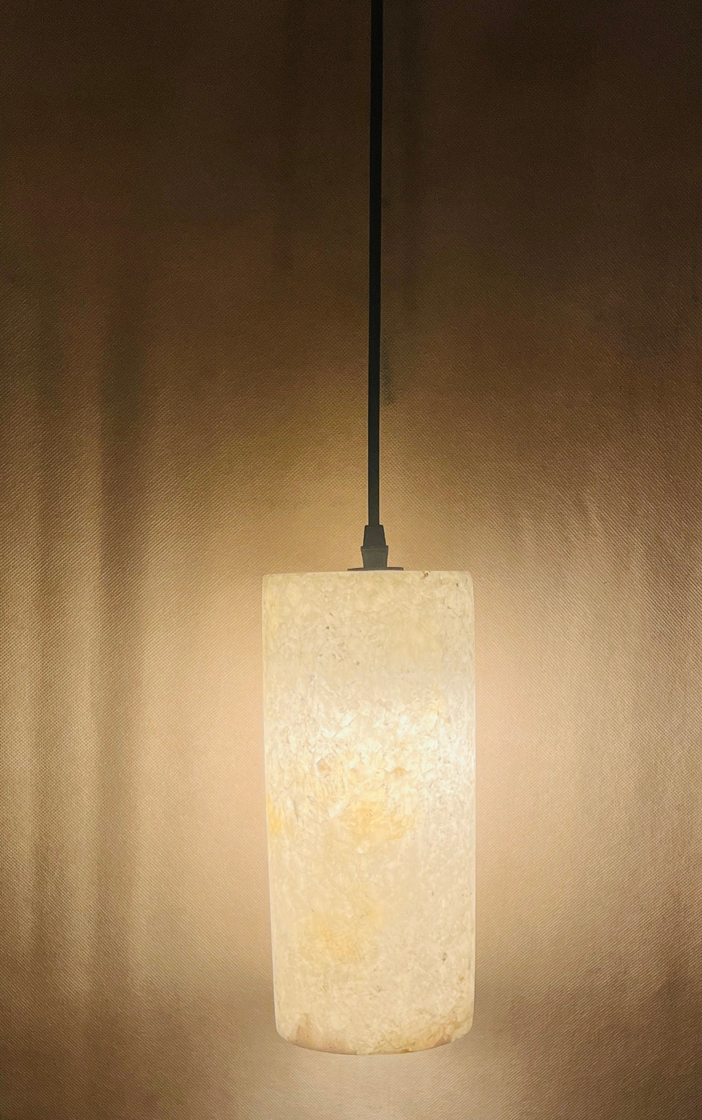 Cylinder9.8” White Alabaster Pendant Lamp, Hanging Lamp, Ceiling Light, Natural Stone