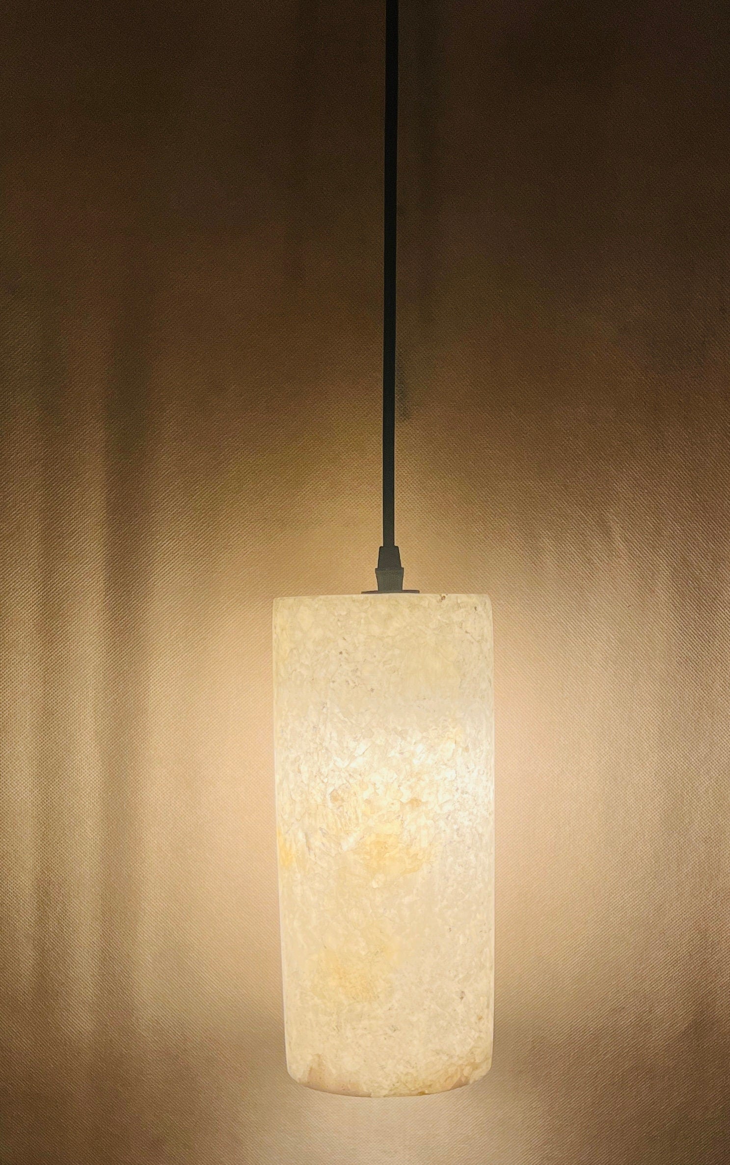 Cylinder9.8” White Alabaster Pendant Lamp, Hanging Lamp, Ceiling Light, Natural Stone
