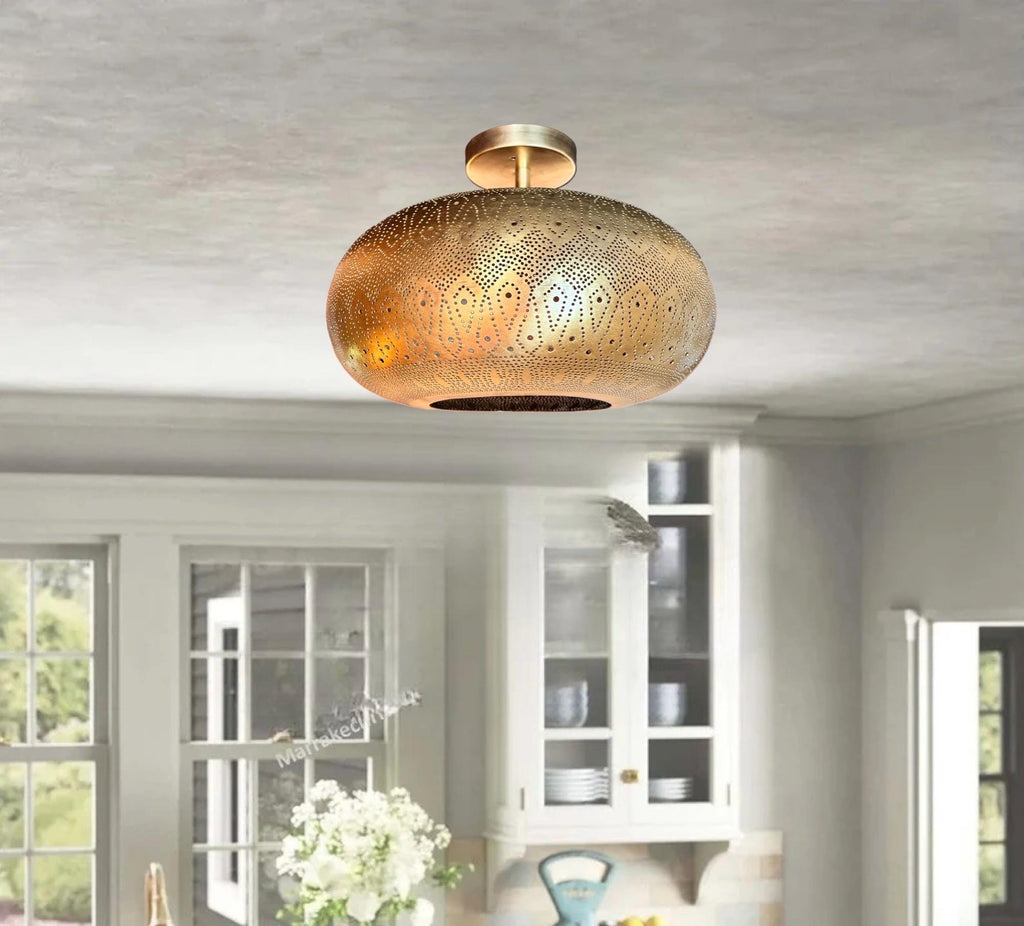 Ceiling Flush Mount, Semi flush Mount, Moroccan Brass Pendant Lamp, Ceiling Light, Copper Light