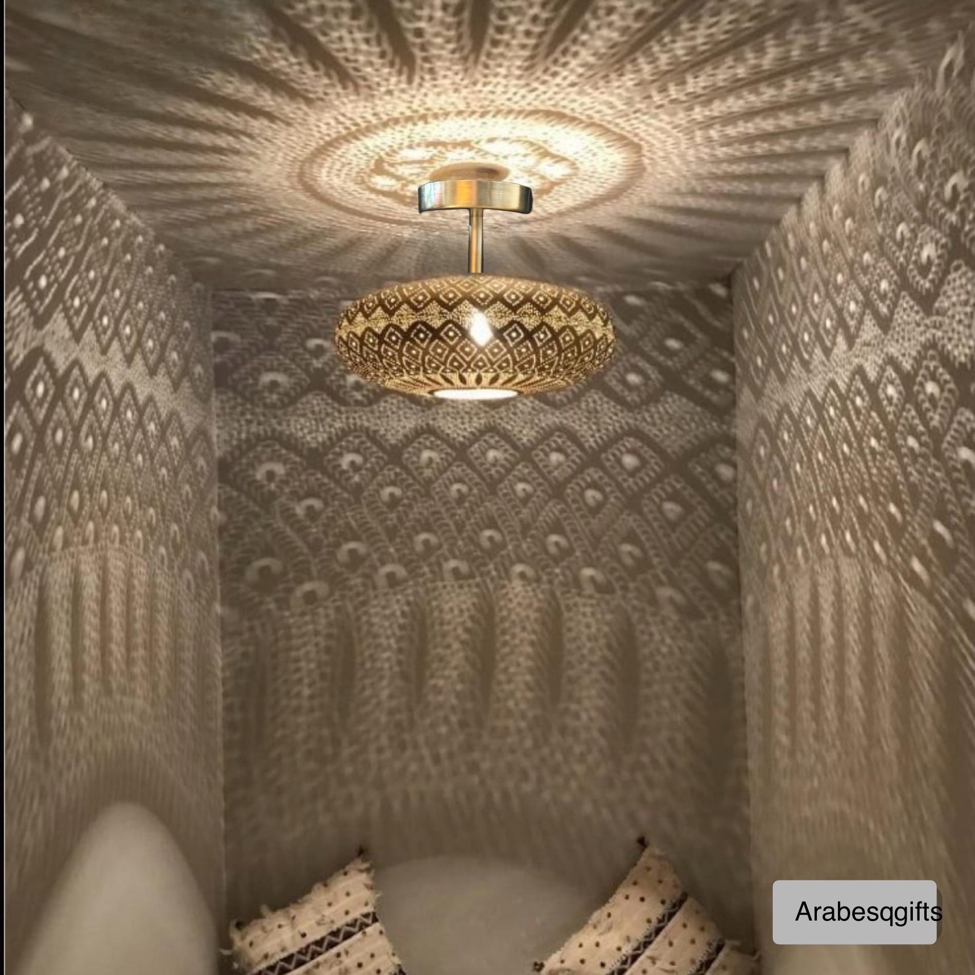 Ceiling Flush Mount, Semi flush Mount, Moroccan Brass Pendant Lamp, Ceiling Light, Copper Light