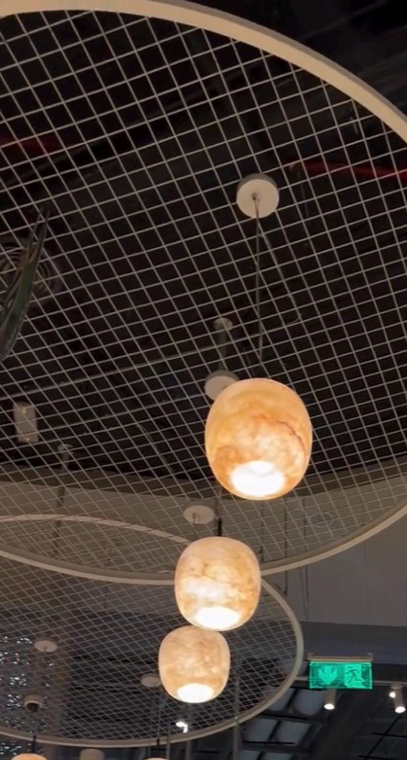 White Alabaster Stone Pendant Lamp. Natural Stone Hanging Light, Alabaster Ceiling Light,