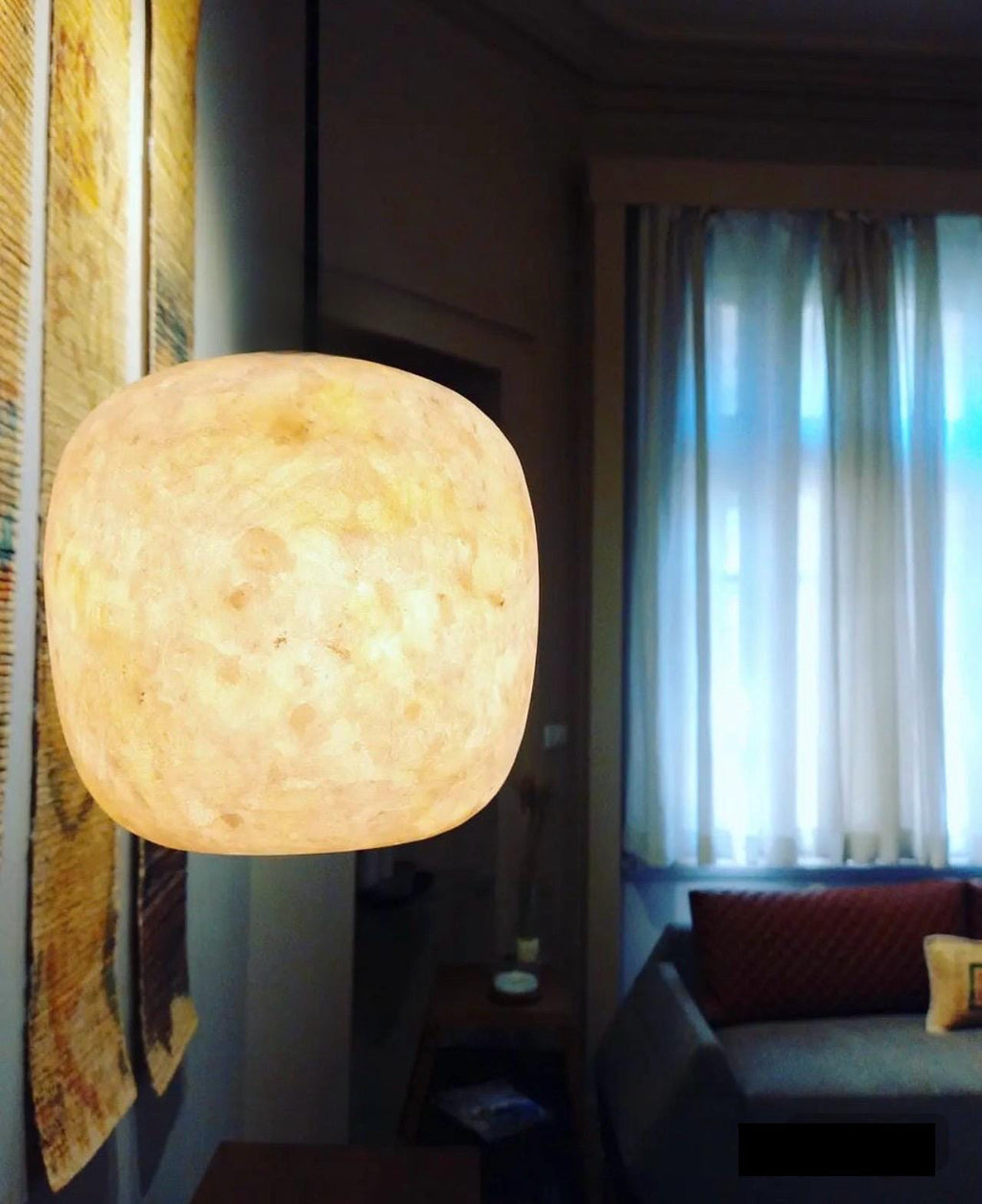 White Alabaster Stone Pendant Lamp. Natural Stone Hanging Light, Alabaster Ceiling Light,