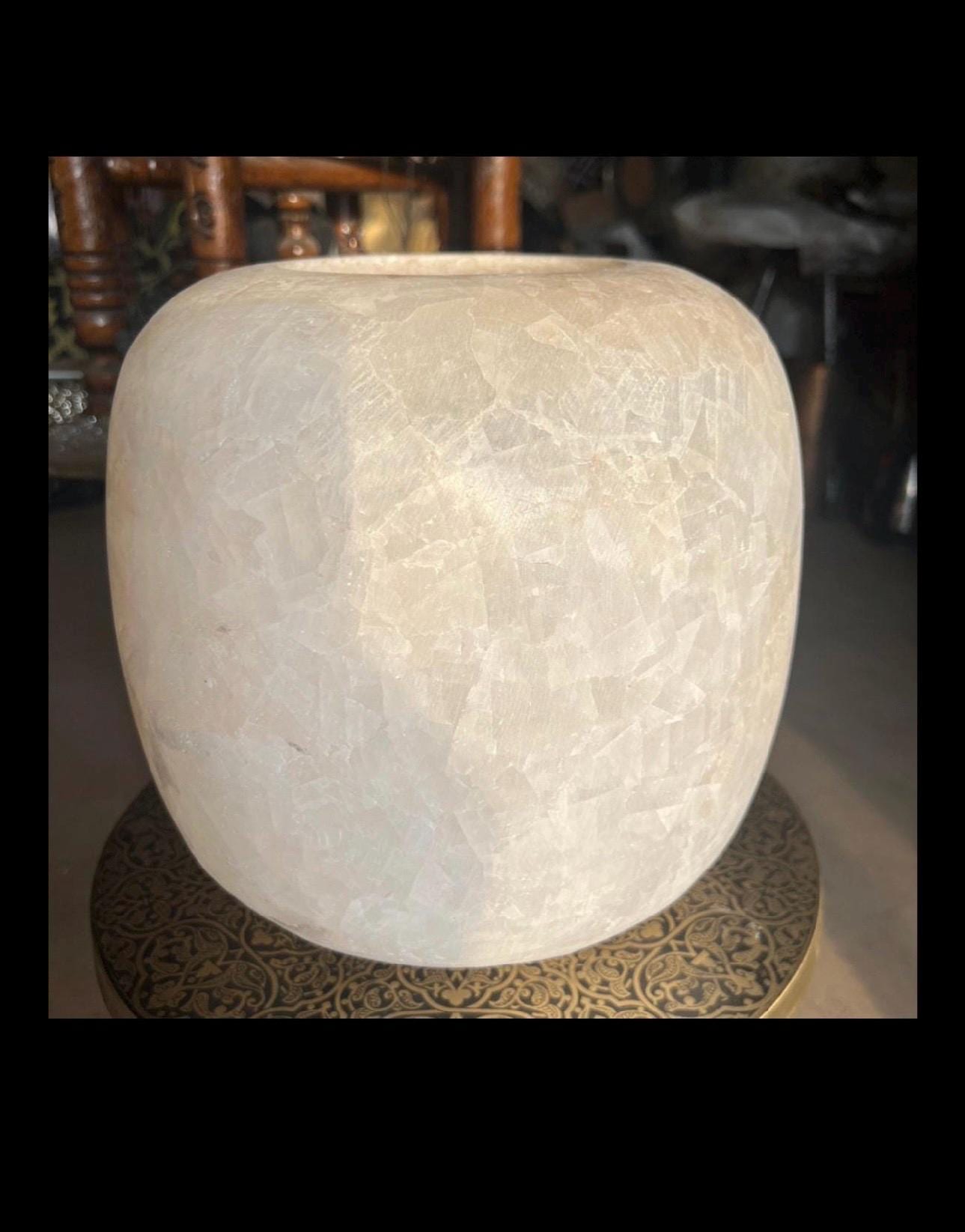 Egyptian White Alabaster, ALABASTER Handcrafted CANDLE HOLDER . Tea Light Candle Holder. Natural white stone. Ball shape