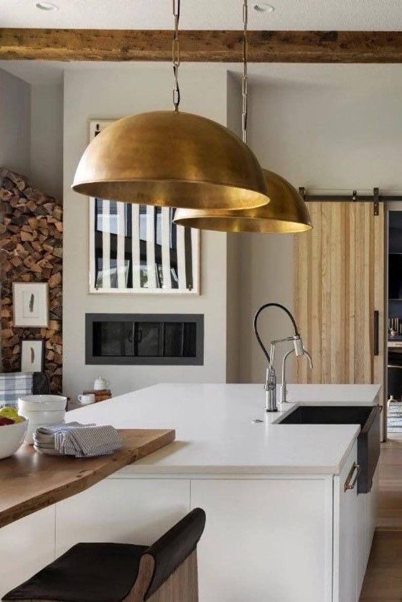 Brass Dome Pendant Lamp, Ceiling Light, Light Fixture, Oxide Brass Pendant Lamp, Hammered Brass Pendant Lamp.