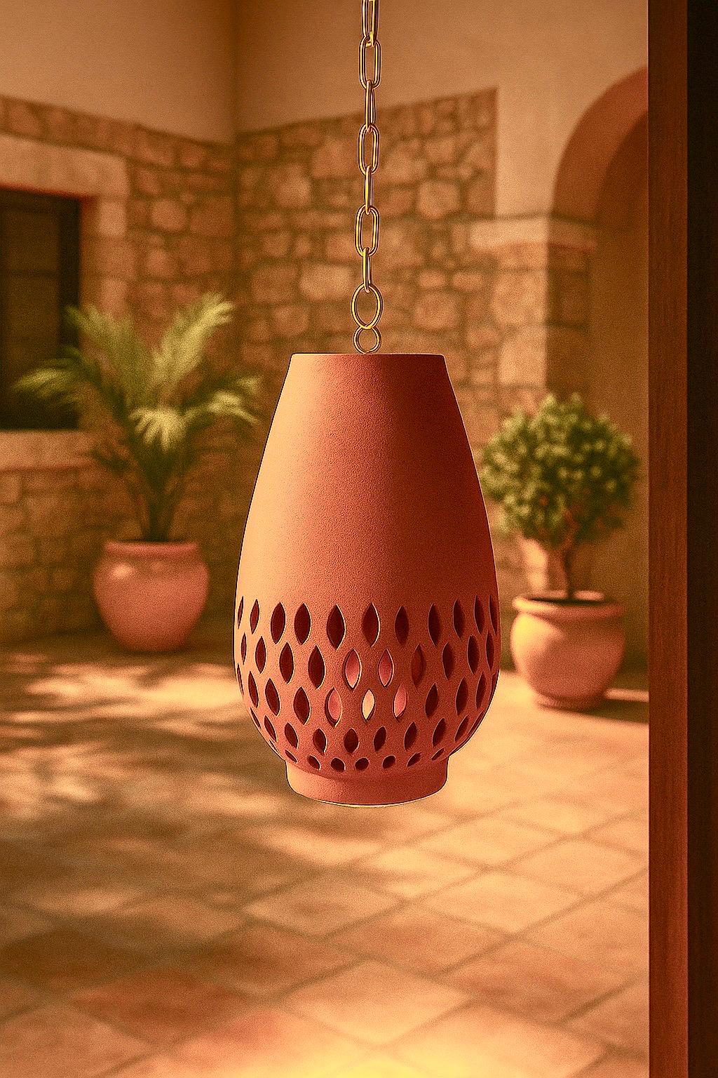 Terracotta Pendant Lamp, Clay Ceiling Light, Hanging Lights, Clay Light