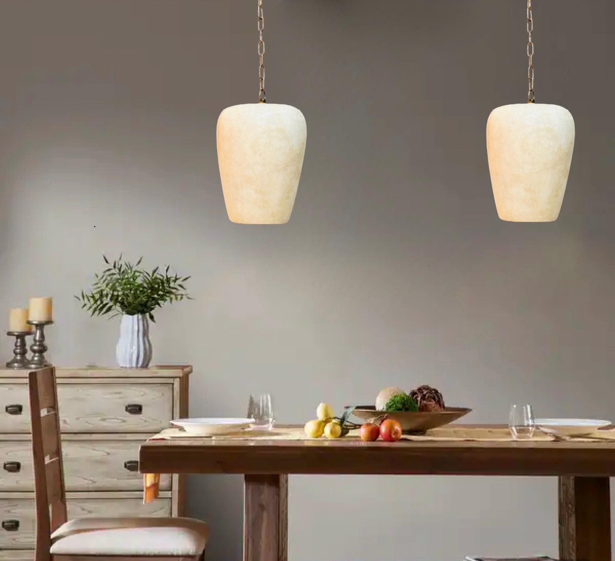 White Alabaster Stone Pendant Lamp. Natural Stone Hanging Light, Alabaster Ceiling Light,