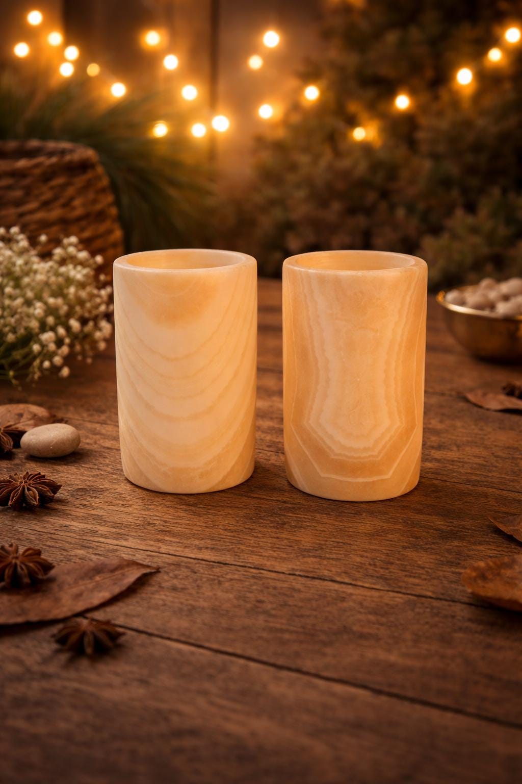 ALABASTER Handcrafted CANDLE HOLDER . Tea Light Candle Holder. Egyptian Arabic Alabaster cylinder shape