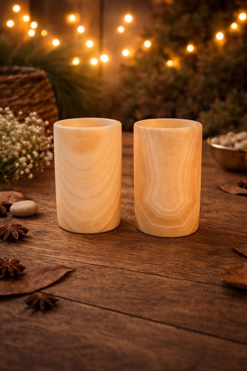 ALABASTER Handcrafted CANDLE HOLDER . Tea Light Candle Holder. Egyptian Arabic Alabaster cylinder shape