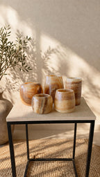 ALABASTER Handcrafted SET OF 5, Brown Alabaster Candle Holder. Tea Light Candle Holder. Egyptian Arabic Alabaster