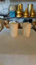 ALABASTER Handcrafted CANDLE HOLDER . Tea Light Candle Holder. Egyptian Arabic Alabaster cylinder shape