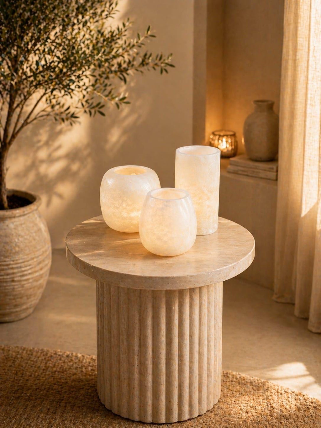 Set Of 3 White ALABASTER CANDLE HOLDER White Alabaster Candle Holder. Tea Light Candle Holder. Alabaster Natural Stone