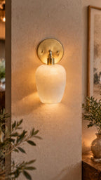 White Alabaster Wall Lamp, Natural Stone Light Fixture, Unique Wall Lamp, Elegant Ambient Lighting for Home Décor”