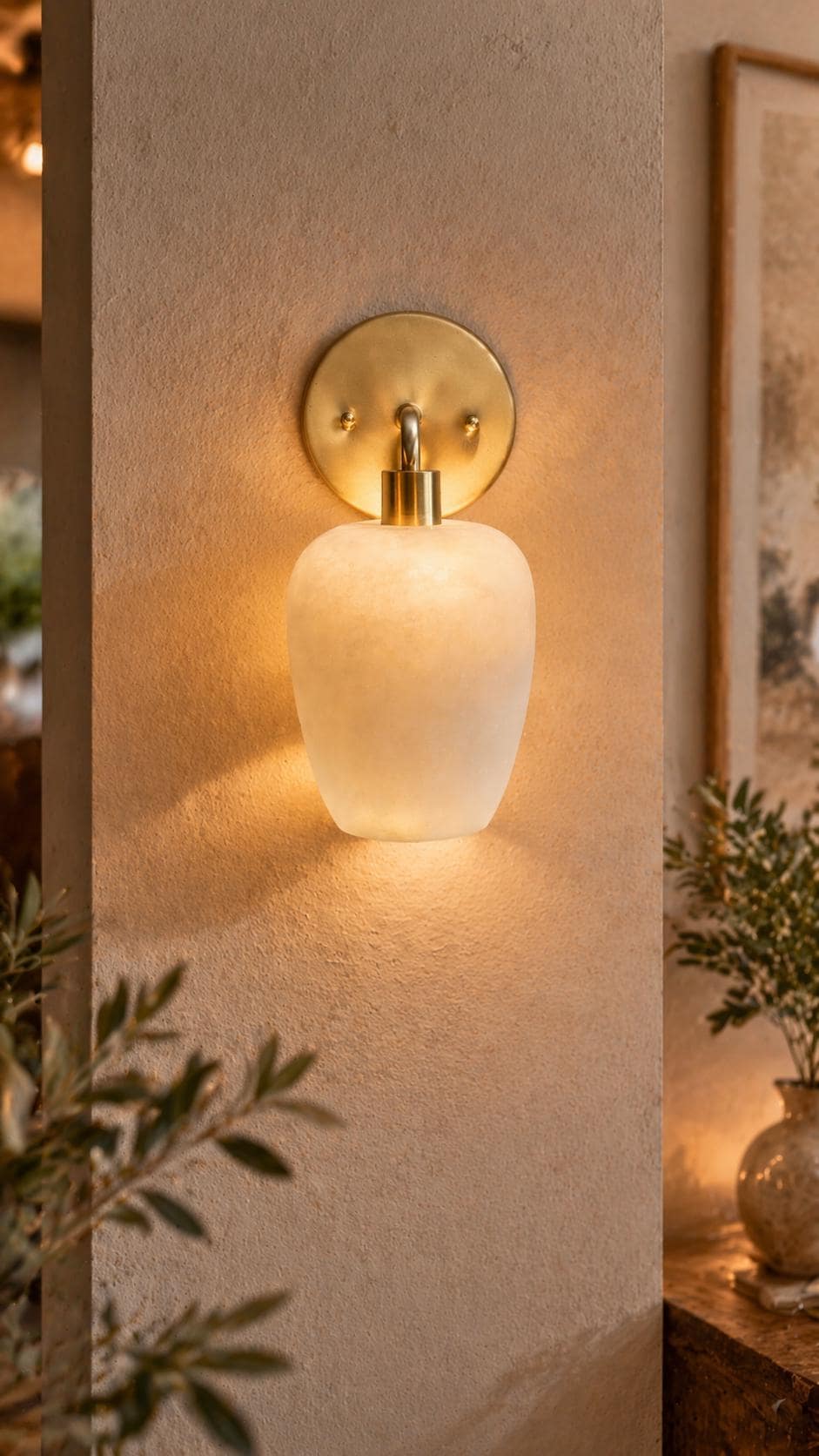 White Alabaster Wall Lamp, Natural Stone Light Fixture, Unique Wall Lamp, Elegant Ambient Lighting for Home Décor”
