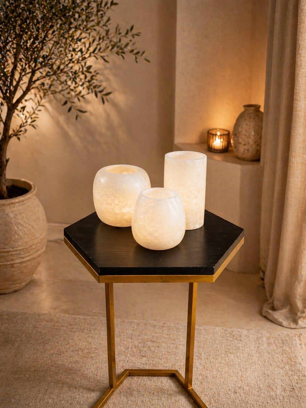 Set Of 3 White ALABASTER CANDLE HOLDER White Alabaster Candle Holder. Tea Light Candle Holder. Alabaster Natural Stone