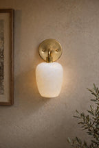 White Alabaster Wall Lamp, Natural Stone Light Fixture, Unique Wall Lamp, Elegant Ambient Lighting for Home Décor”