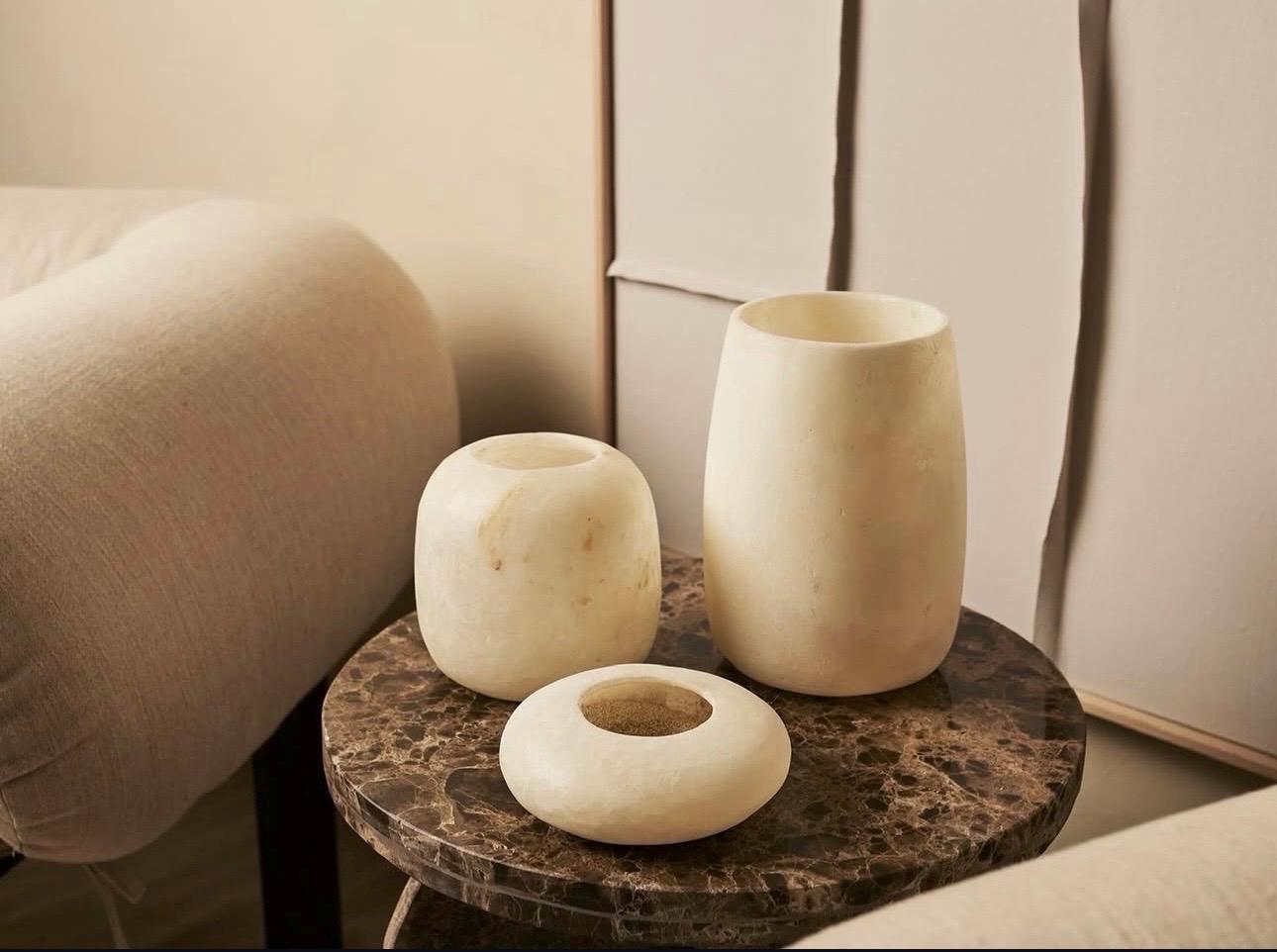 Set Of 3 White ALABASTER CANDLE HOLDER White Alabaster Candle Holder. Tea Light Candle Holder. Alabaster Natural Stone