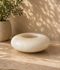 10” Egyptian White Alabaster, ALABASTER Handcrafted CANDLE HOLDER . Tea Light Candle Holder. Natural white stone. Flat White