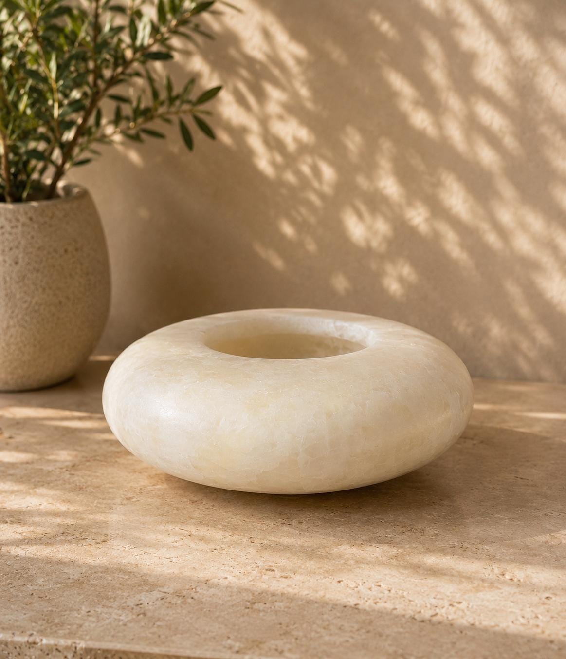 10” Egyptian White Alabaster, ALABASTER Handcrafted CANDLE HOLDER . Tea Light Candle Holder. Natural white stone. Flat White